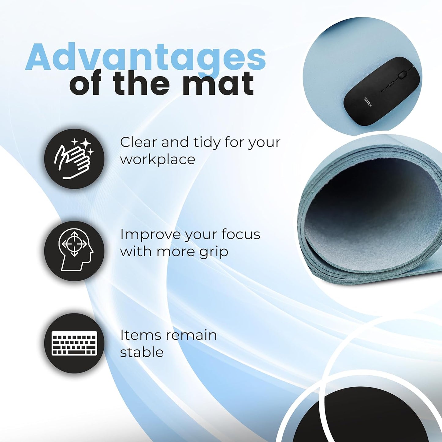 Wurk Premium Sous-main - 90 x 43 cm - Cuir PU - Antidérapant - Bleu clair