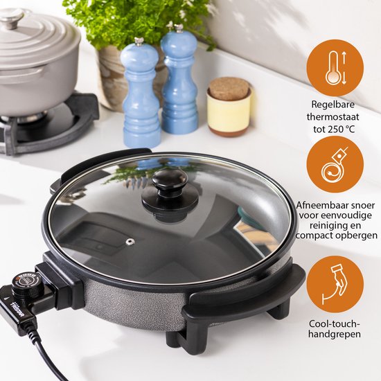 Poêle électrique Tristar 1500 W - PZ-2964 - Ø 40 cm avec couvercle - Température maximale 280 °C - Sans PFAS