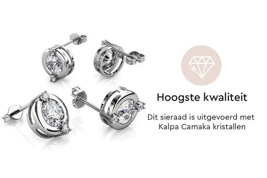 Yolora Boucles d'oreilles pour dames avec cristaux ronds Kalpa Camaka - couleur argent - plaqué or blanc 18K - Cadeau de fête des mères