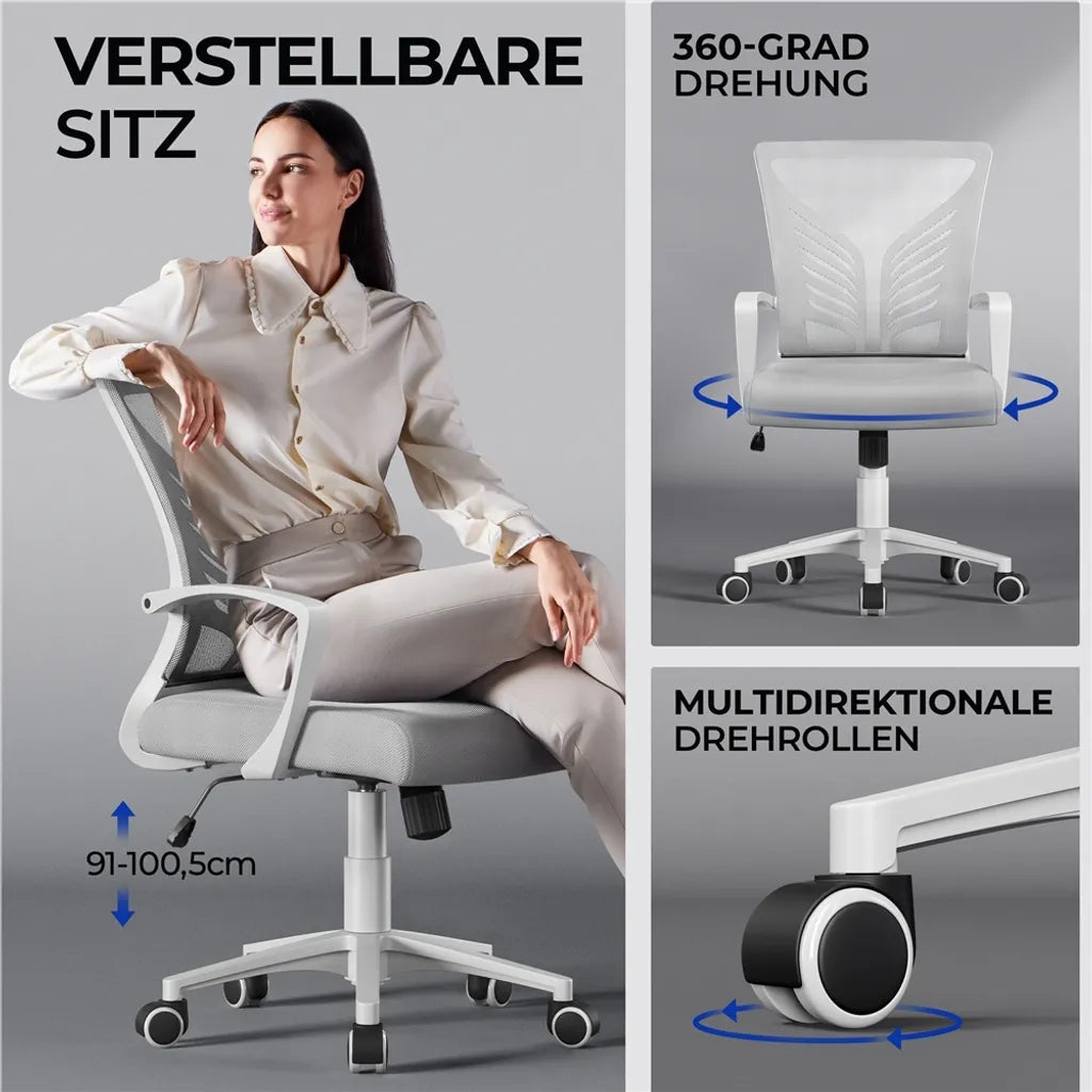 Yaheetech Siège de bureau - Ergonomique - Gris clair - Réglable