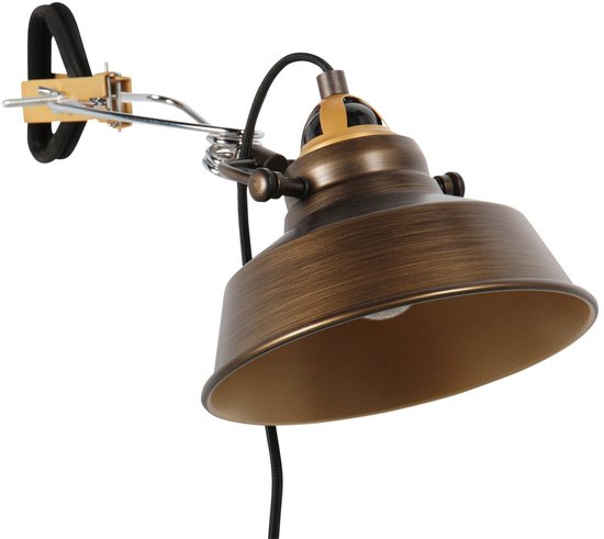 Applique murale en bronze Nove 1320BR avec douille E27, cordon de 190 cm et interrupteur, design industriel, de la marque Mexlite, en métal et en plastique