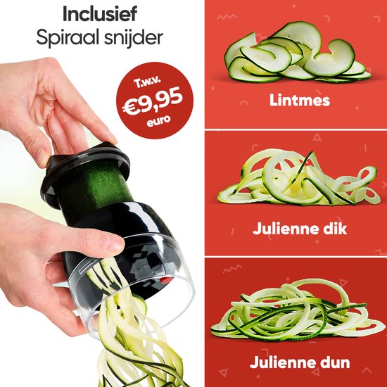 Mandoline Stosh - Coupe-légumes - Coupe-oignons - Coupe-légumes en spirale - Coupe-frites - Râpe - 6 pièces - Noir - Acier inoxydable - Sans BPA