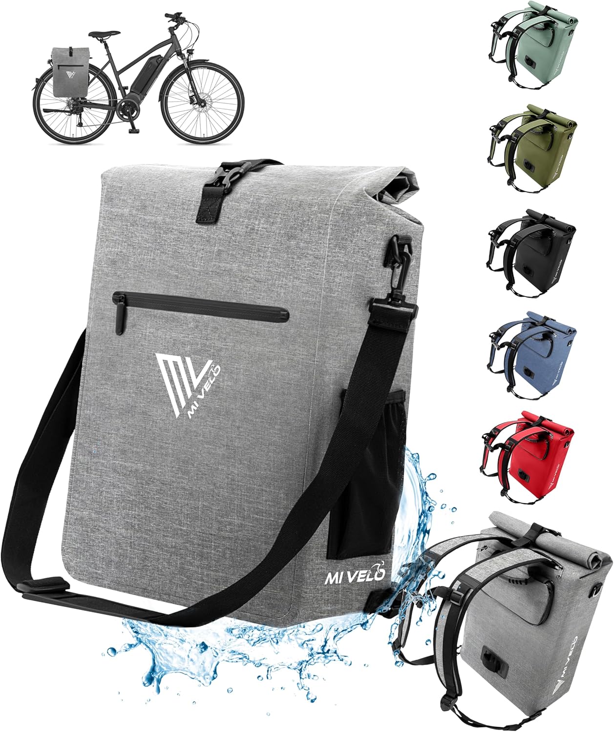 MIVELO 3-in-1 Waterproof Pannier Bagage Carrier - Sans PVC - Gris - 25 L