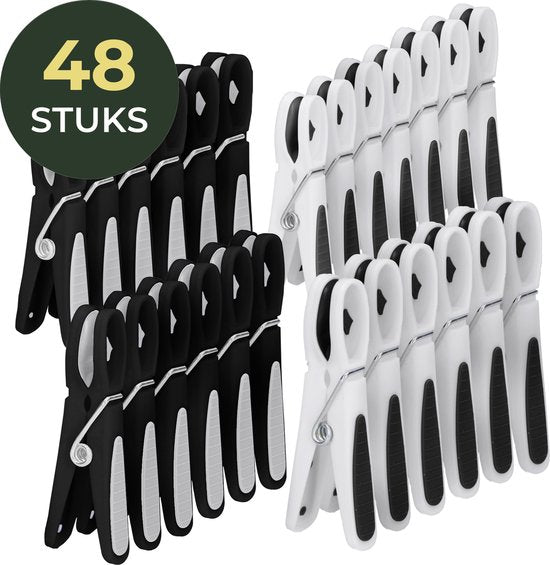 Gandria Pinces à linge 48 pièces - Pinces à linge en plastique - Lot de 48 pinces à linge en plastique - Pinces à linge pour portemanteau 10 Kg - Noir/Blanc et Blanc/Noir