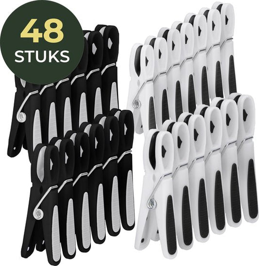 Gandria Pinces à linge 48 pièces - Pinces à linge en plastique - Lot de 48 pinces à linge en plastique - Pinces à linge pour portemanteau 10 Kg - Noir/Blanc et Blanc/Noir
