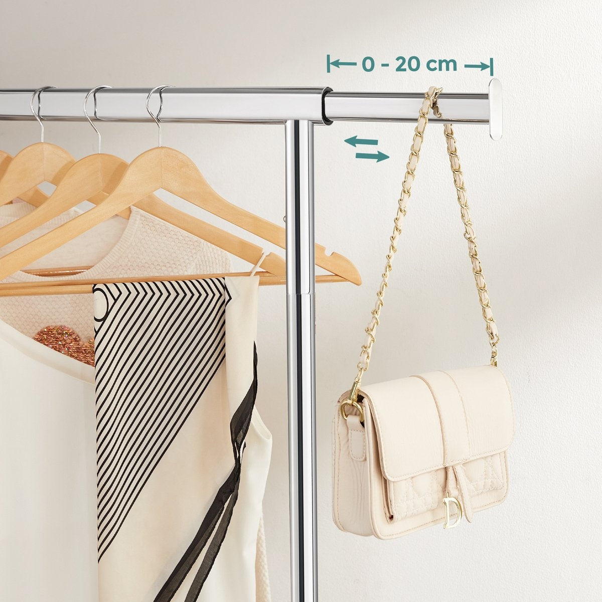 O'DADDY® Porte-vêtements sur roulettes - Porte-vêtements - Barre à vêtements réglable - Barre à vêtements extensible - Barre de suspension réglable - Stable jusqu'à 130 kg - Silver