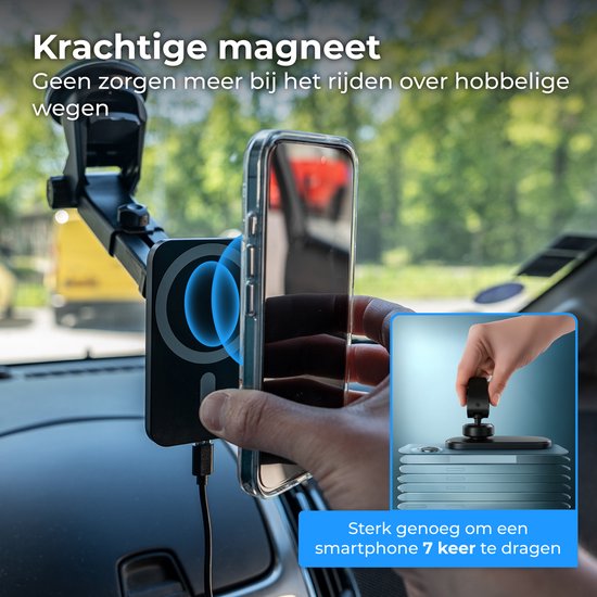 Supports de téléphone Nuvance pour voiture - Support de téléphone à ventouse - Compatible MagSafe - Câble USB-C inclus - Chargeur sans fil - Support de téléphone portable pour voiture