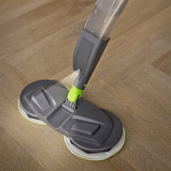 Shine Cyclonic Mop Moop System with Sprayer - Mop rotatif avec manche en 2 parties et système de vaporisation - Pour tous les sols durs - Gris/Vert