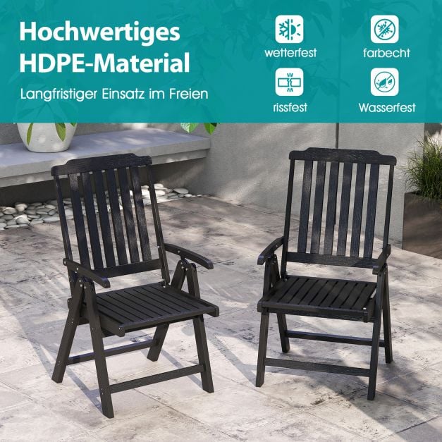 Coast Garden Chair Black - Chaise pliante en plastique avec dossier haut - 55 x 63 x 101 cm