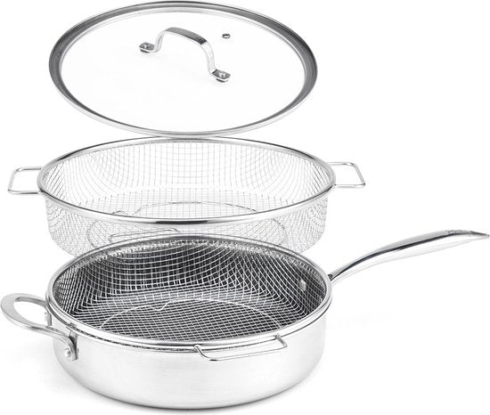 LIVINGTON Titan Pan - poêle en acier inoxydable revêtue de 28 cm avec revêtement antiadhésif diamanté - poêle haute résistante au four, adaptée à tous les types de cuisinières