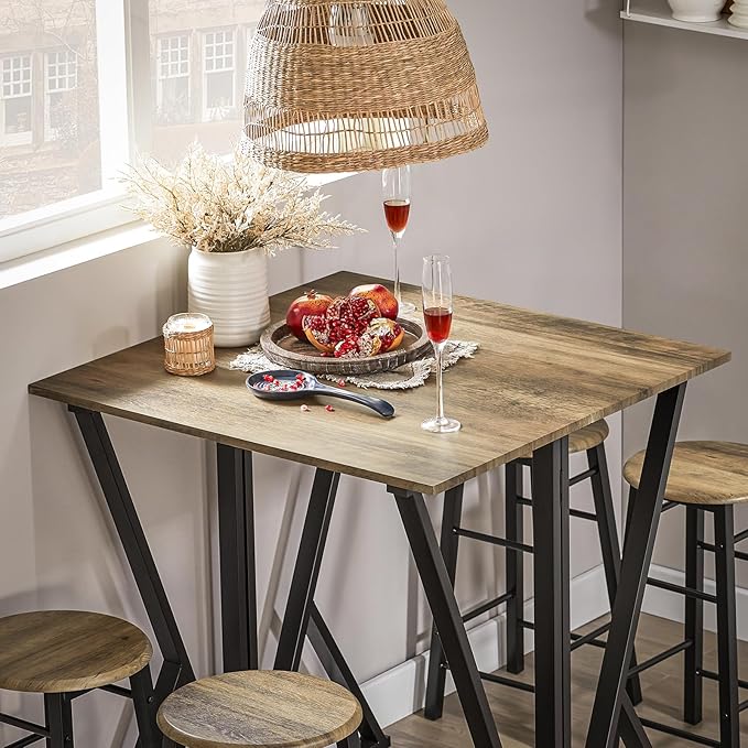 Sobuy Table de salle à manger industrielle - 4 chaises - Marron - 80x80x89 cm