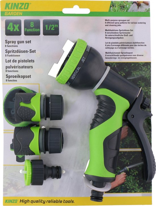 Kit tête de pulvérisation - Kinzo - 8 réglages - 4 pièces - Pour tuyau d’arrosage