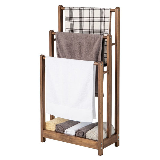 Porte-serviettes Coast avec 3 tiges - Protection contre l'inclinaison - Pin - 45 x 22 x 86 cm - Rustic Brown