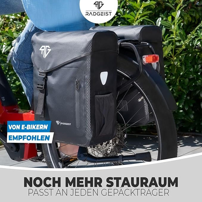 RADGEIST sacoche de transport 100% étanche I Double sacoche vélo 50 litres - Double sacoche de transport avec fixation facile