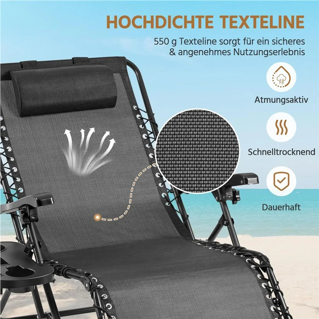 Yaheetech Zero Gravity Lounger Dark Grey - Fauteuil de relaxation pliable et réglable avec coussin et porte-gobelet
