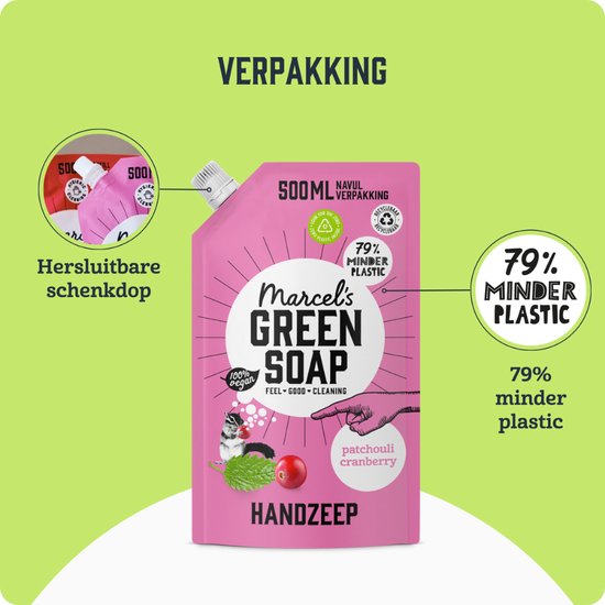 Recharge de savon pour les mains Marcel's Green Soap - Patchouli & Canneberge - 6 x 500 ml