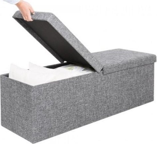 Banc Casaria avec rangement - 80x40x40cm 100L aspect lin - Gris clair