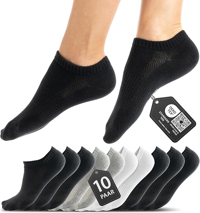 Heroism 10 paires de chaussettes de sport de qualité supérieure pour hommes et femmes - Ensemble de chaussettes courtes en coton peigné avec ceinture confortable - Chaussettes de sport unisexes - Taille 43-46