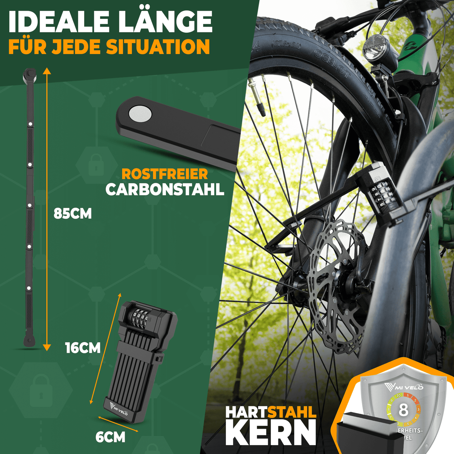 MIVELO - Serrure pliante avec code à combinaison - 85 cm de long - Niveau de sécurité 08/10 - Acier au carbone - Noir