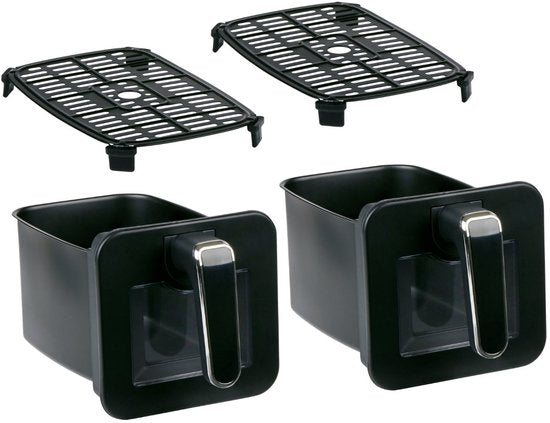 Alpina Friteuse à air chaud double XXL - Friteuse à air chaud 2 x 4 L - Friteuse à air chaud avec écran tactile numérique - Four à air chaud pour 6 personnes et plus - 8 programmes de cuisson - Mode Sync - Fonction minuterie