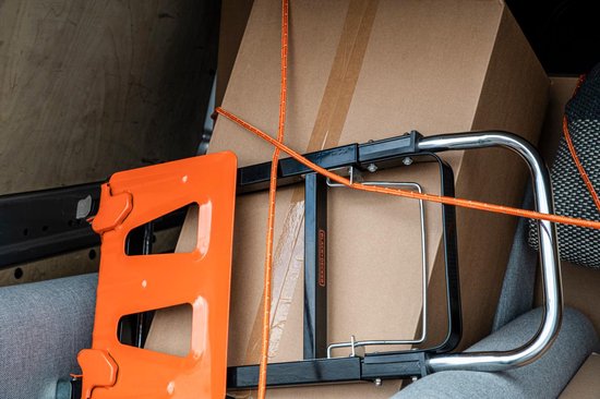 BLACK+DECKER Sangle d'arrimage 15 mètres - Incl. Sangle d'arrimage Oproller - Sangle d'arrimage - Corde de transport - Cordon élastique - avec parties réfléchissantes - Gestion du transport - Nylon/ Plastique - Orange/Noir