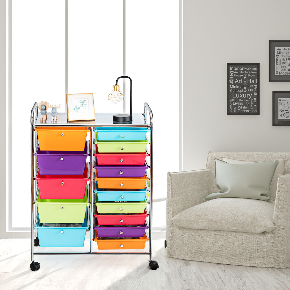 Coasttrolleys met 15 stapelbare laden Rolledcontainer Zijkant Auto gekleurd/geel 62,5 x 37 x 87 cm gekleurd