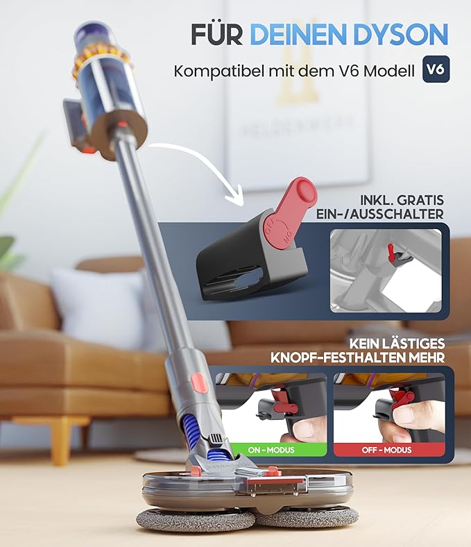 HELDENWERK Accessoire serpillière pour aspirateur Dyson V6, accessoires Dyson, accessoire serpillière, balai électrique avec réservoir d'eau, réservoir de recharge et 8 serpillières lavables.