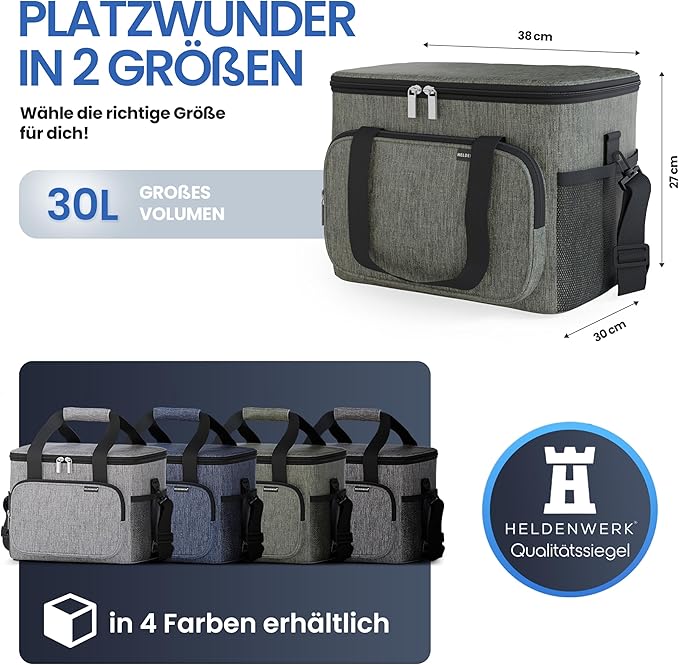 Heroism Grand sac isotherme pliable - Glacière isotherme, sac thermo, étanche et imperméable - Sac pique-nique et déjeuner - 30 L - Gris foncé