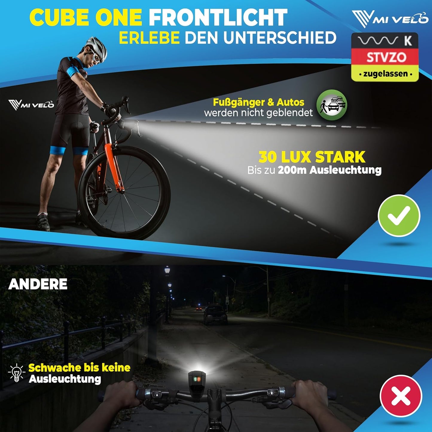 Mivelo Bicycle Light Set - LED Front & Rear Light - USB Rechargeable - Waterproof