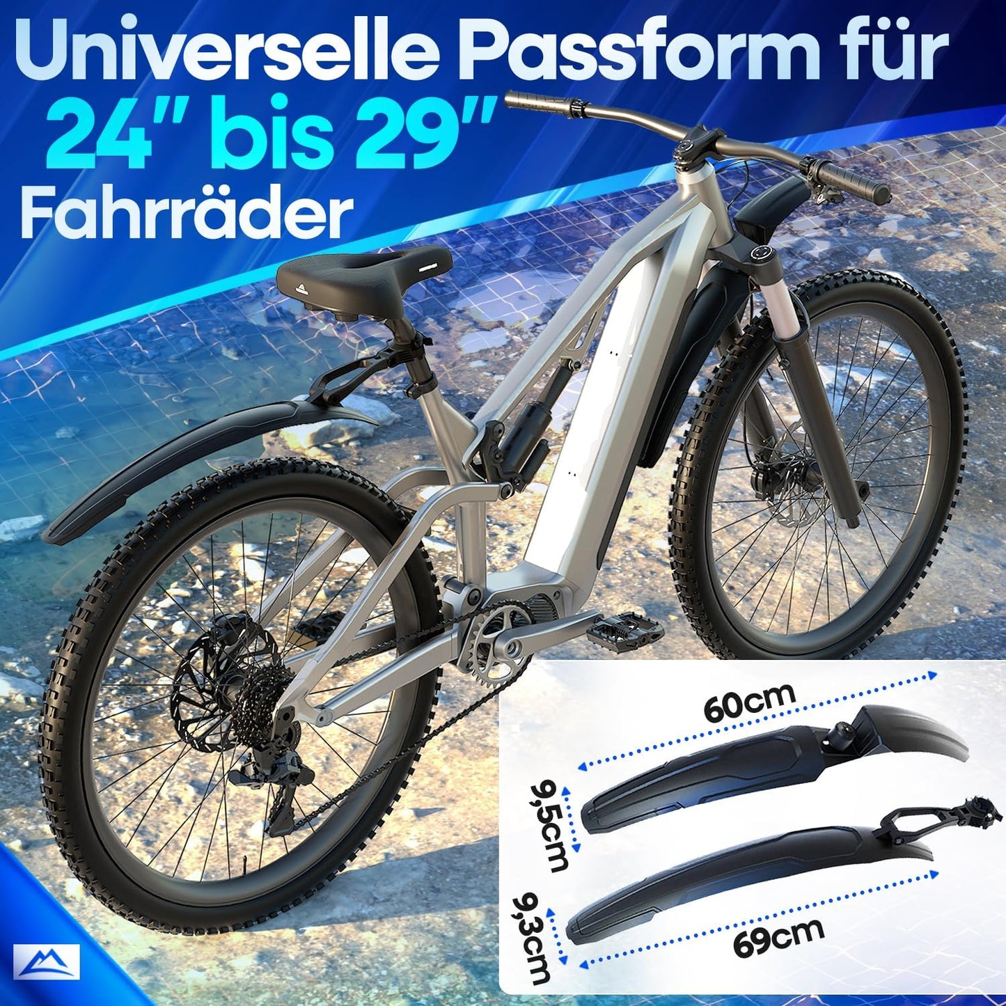 Nextcover MTB Mudguard Set Front and Rear - Black - 60 x 8 x 1.3 cm - Convient aux vélos de 24 à 29 pouces