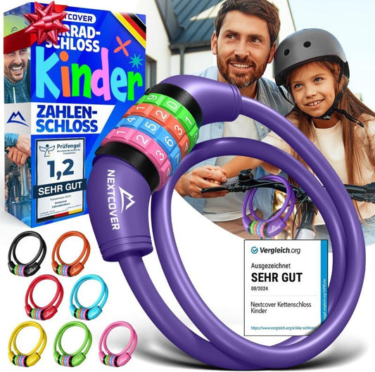 NEXTCOVER® Cadenas pour vélo d'enfant avec code numérique à 4 chiffres - Cadenas pour vélo d'enfant - Idéal pour les scooters, vélos et autres - Cadenas à combinaison pour vélo avec chiffres colorés - Cadenas pour scooter Extra robuste et sûr