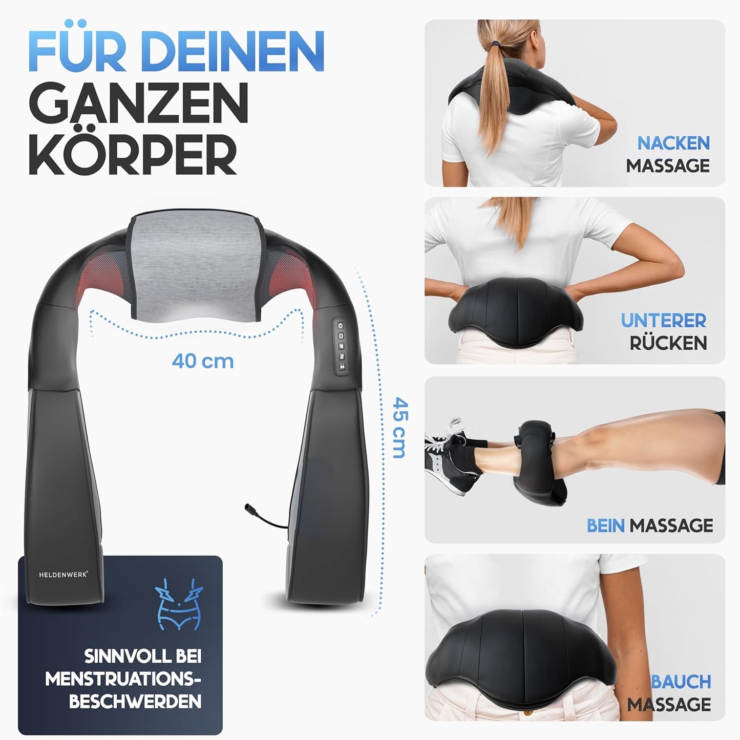 HELDENWERK Appareil de massage, appareil de massage des épaules et de la nuque avec chaleur, appareil de massage shiatsu avec massage 4D des tissus profonds, massage de la nuque, du dos, des épaules, des jambes et des pieds