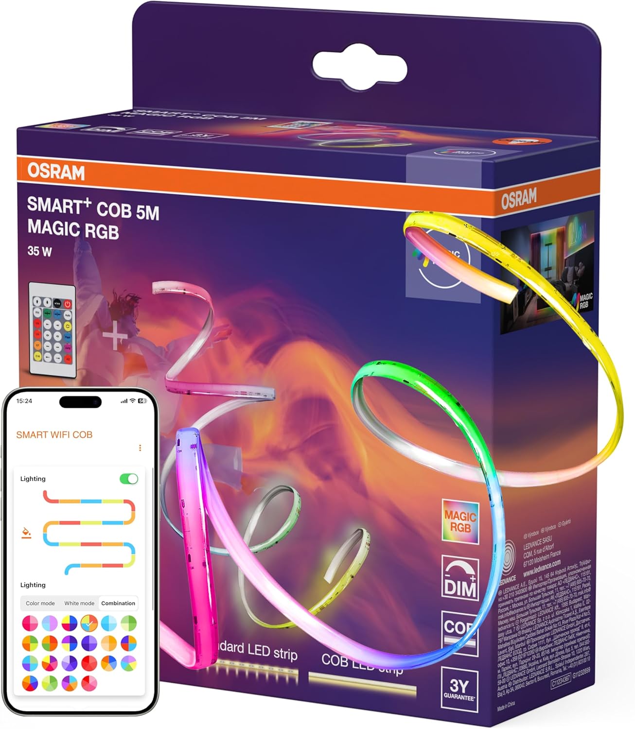 LEDVANCE SMART WIFI COB bandes décoratives COB - 5 m - Magic RGB - Blanc - Flexible & Dimmable