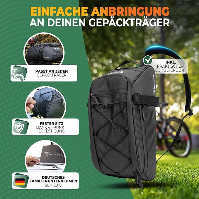 MIVELO Sacoche pour vélo - Imperméable et réfléchissante - 9 litres - Noir