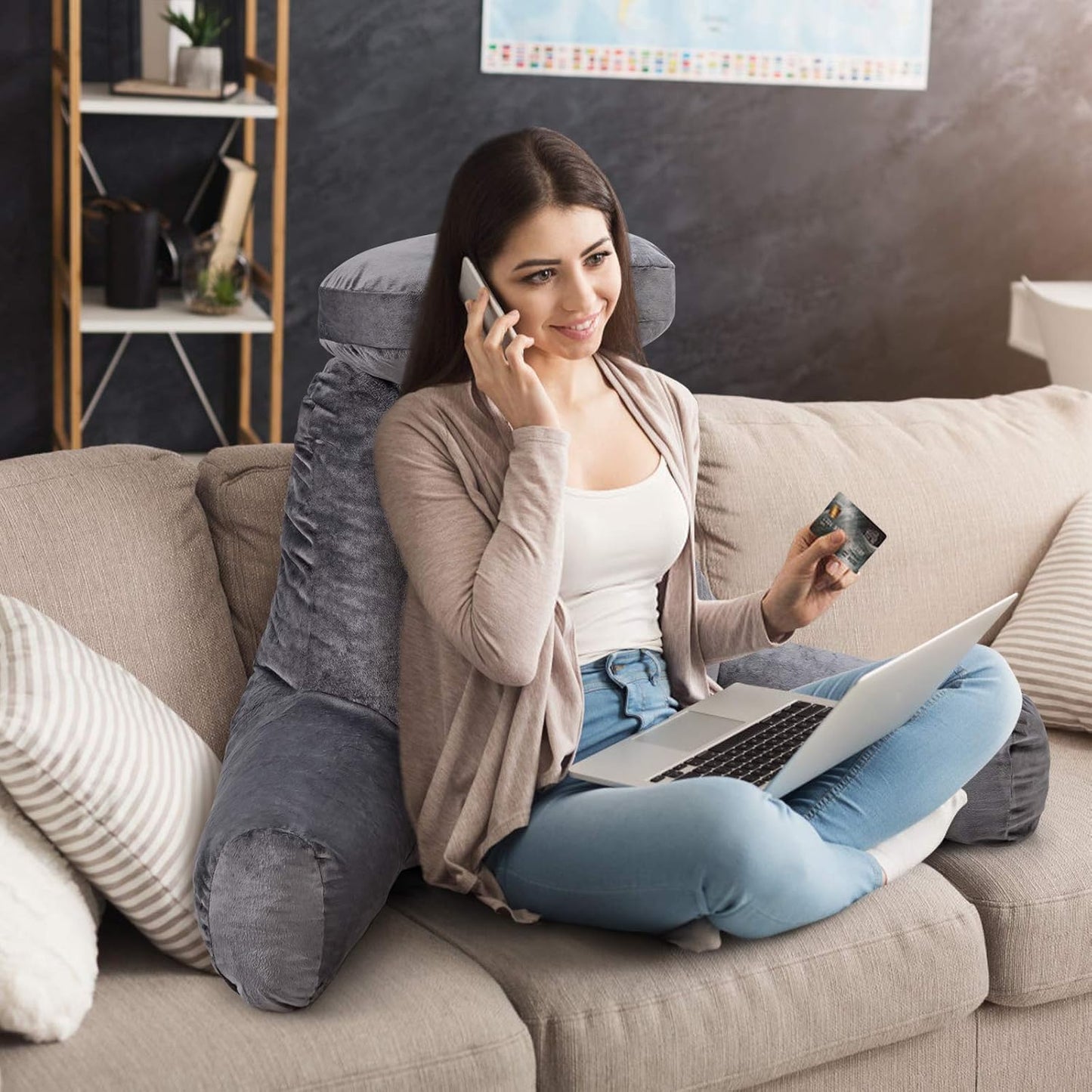 Coast Reading Cushion with Neck Roll - Coussin de relaxation - Avec bras de soutien - Gris