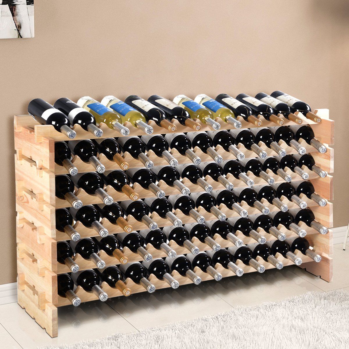 Coast Wooden Bottle Rack - Capacité pour 72 bouteilles - 6 niveaux - 119 x 29 x 72 cm - Bois de pin