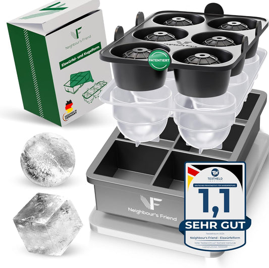 Moules à glaçons Neighbour's Friend - 2 Grands moules de 6 glaçons ronds & 6 cubes - Lavable au lave vaisselle - ø4,5 cm/ 5x5x5cm - Noir