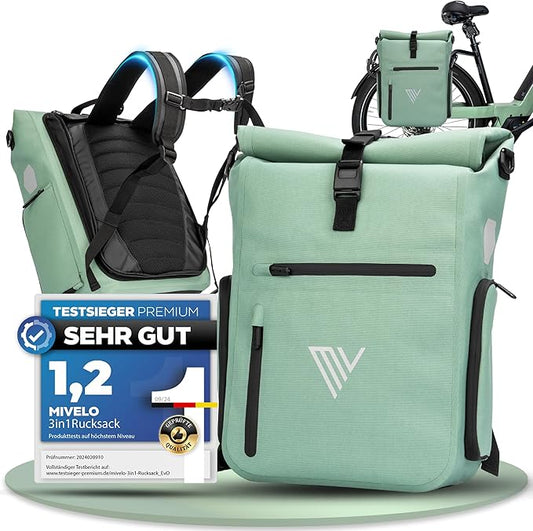 MIVELO - Sac à dos - Sac à dos et sac à bandoulière 3-en-1 - TPU étanche - 25 litres - Menthe