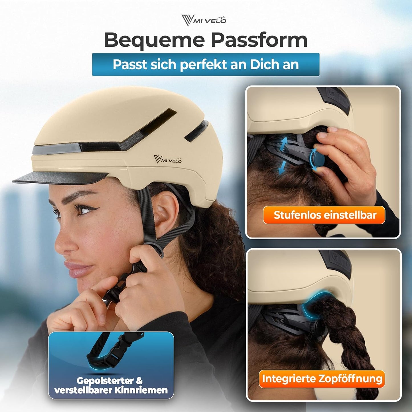 Mivelo Casque de vélo unisexe NOVA - Avec lumière - Certifié NTA jusqu'à 45km/h - Beige - Taille L (57-61 cm)