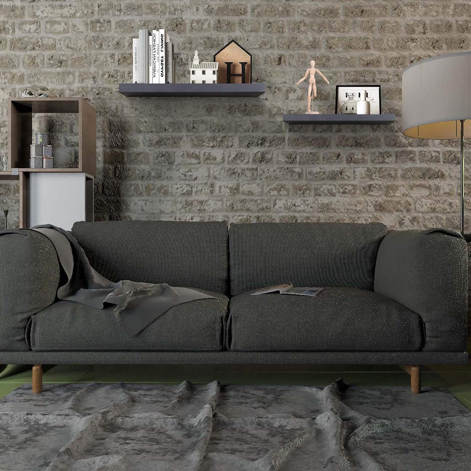 Woltu Floating Wallboard MDF Wall Rack Dark Grey - 80 x 22.9 x 3.8 cm