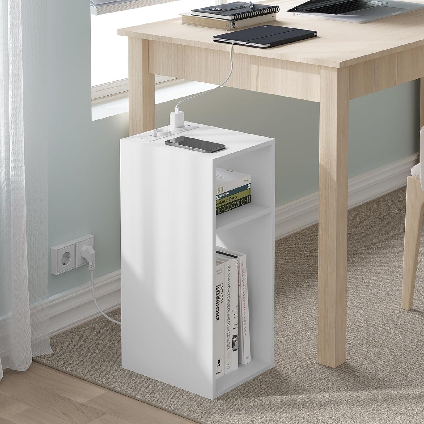 Woltu 2x table de nuit avec USB et prise - Blanc - 25 x 30 x 60 cm - Design compact et moderne