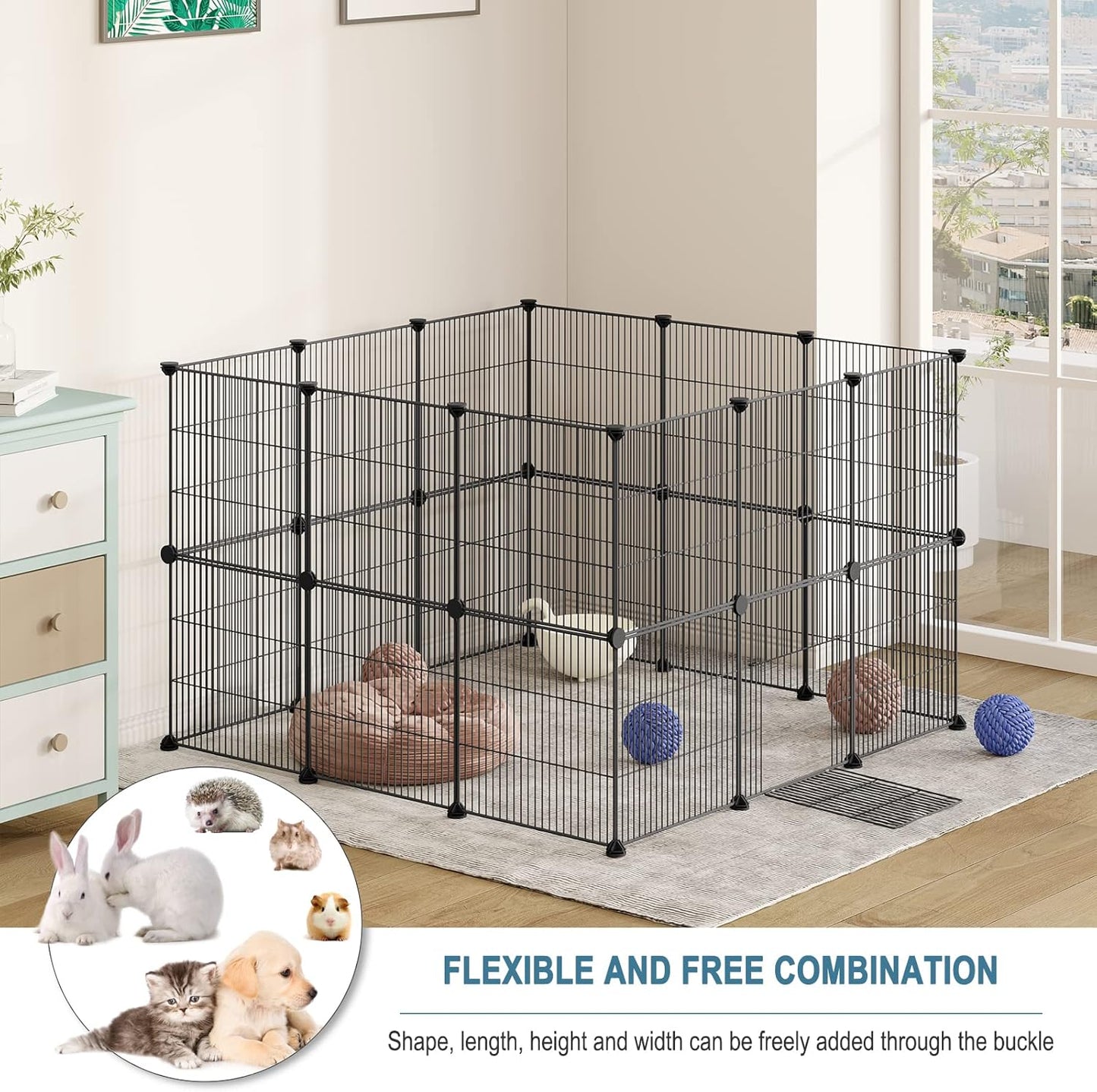 Eugad Puppy Run 142x72x72 cm - Parc pour animaux pliable en métal avec porte - Noir/Métal