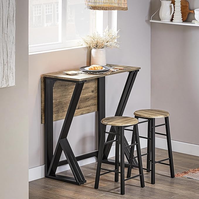 Sobuy Table de salle à manger industrielle - 4 chaises - Marron - 80x80x89 cm