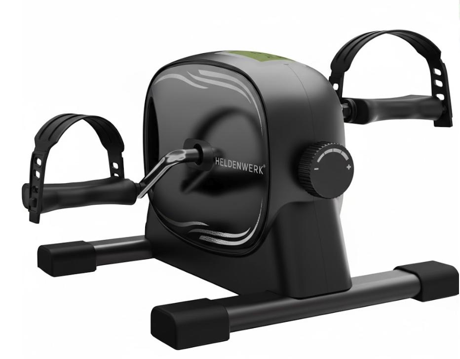 HELDENWERK - Pédalier - 40x35x30 cm - Acier et plastique noir - Sangle de fixation et tapis antidérapant inclus - Entraînement des bras et des jambes pour la maison - Vélo d'exercice idéal pour les personnes âgées - HW-PT-100