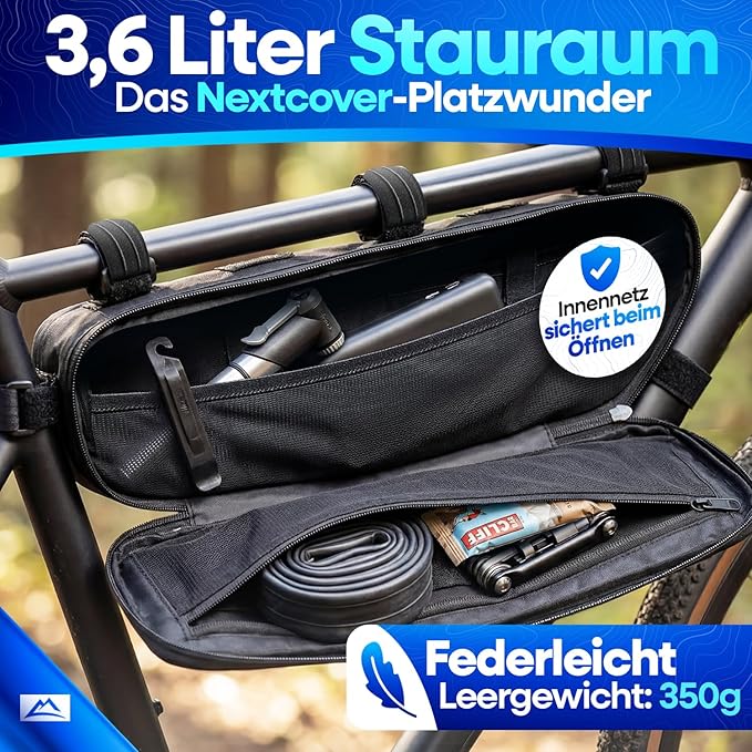 Sacoche de vélo Nextcover - Sacoche de cadre - 46 cm - Imperméable - 3,6 L - TPU - Noir