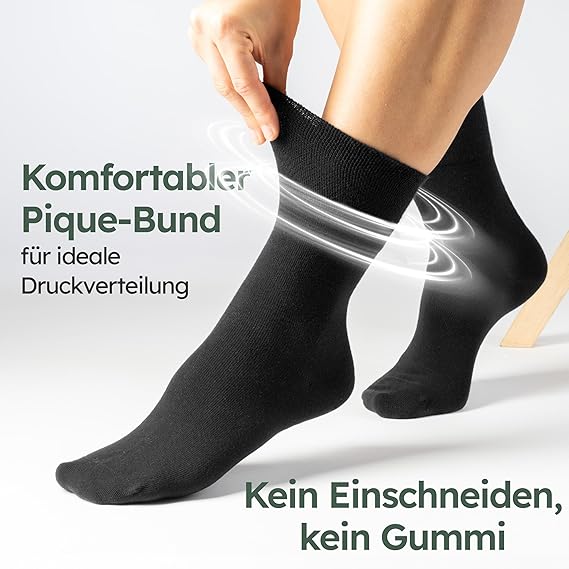 HELDENWERK Chaussettes de confort pour femmes et hommes, 6 paires, chaussettes confortables sans élastique ni couture en 97% coton, chaussettes de santé extra larges avec bande confortable - Taille35-38