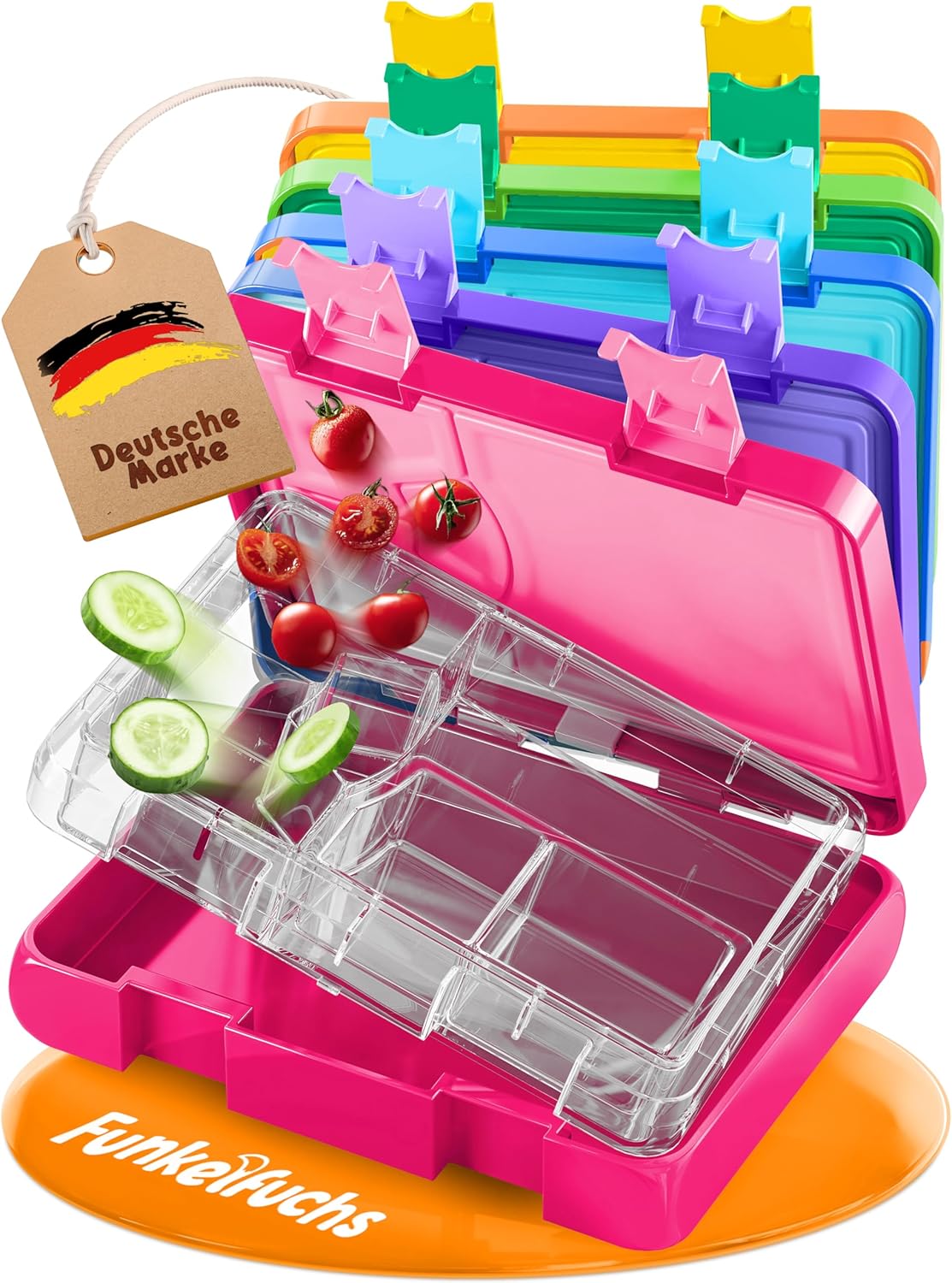 Funkelfuchs® - Lunchbox pour enfants avec compartiments - 800ml, rose - Lunchbox moonlight, large - Boîte à snacks, boîte à snacks, boîte à lunch, boîte à repas, boîte à bento pour enfants - pour l'école, la garderie et le jardin d'enfants