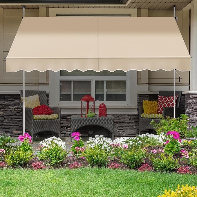 Yaheetech Pince Parasol Beige - Sans Perçage - Hauteur Réglable 210-300 cm - 300 x 120 cm