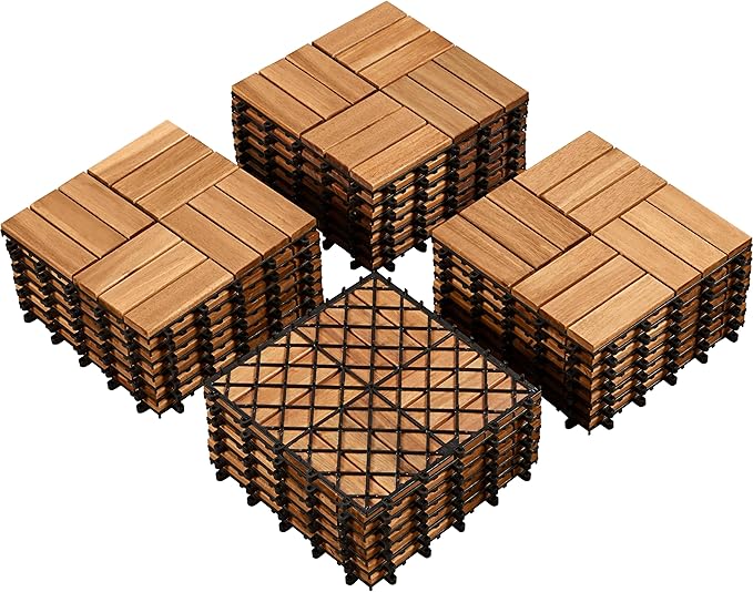 Yaheetech Terra Tiles - 27 pièces - Bois d'acacia - Résistant à l'eau - 30x30 cm - Brun