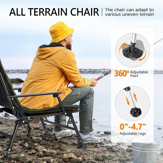 Bonnlo Foldable Fishing Chair - Chaise de camping réglable avec sac de transport - Capacité 159 kg